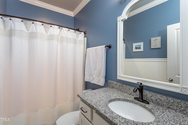 3913 Chapel Oak Dr, Apex, NC 27502 - full bath with vanity, crown molding, and a shower with curtain