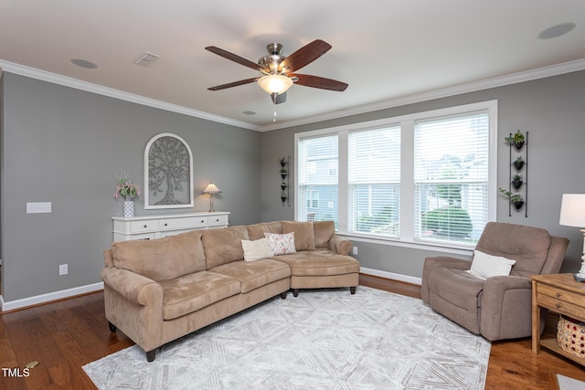 3913 Chapel Oak Dr, Apex, NC 27502 - living area featuring ceiling fan, wood finished floors, and crown molding