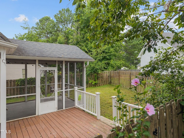 2763 Garland Ct, Creedmoor, NC 27522 - deck featuring a fenced backyard and a sunroom