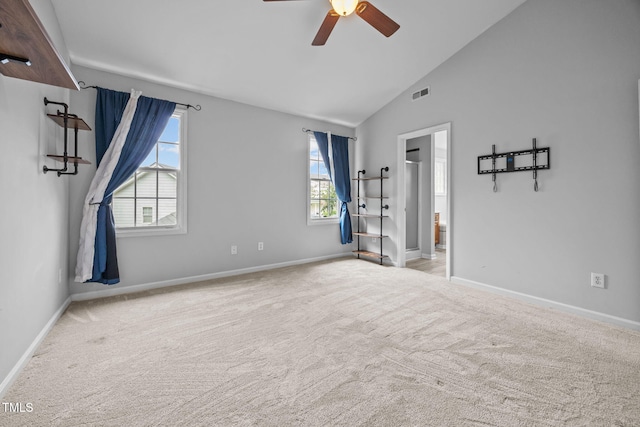 2763 Garland Ct, Creedmoor, NC 27522 - unfurnished room with carpet flooring, plenty of natural light, a ceiling fan, and high vaulted ceiling