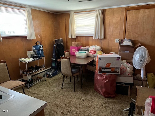 904-906 Mckay Ave, Dunn, NC 28334 - carpeted dining space featuring plenty of natural light and wood walls