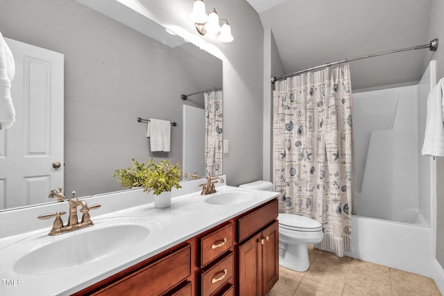 4324 Brighton Ridge Dr, Apex, NC 27539 - bathroom with double vanity, shower / bath combo with shower curtain, and tile patterned floors