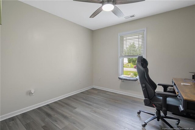 1214 Herring Gull Dr, Fayetteville, NC 28306 - office area featuring wood finished floors and a ceiling fan