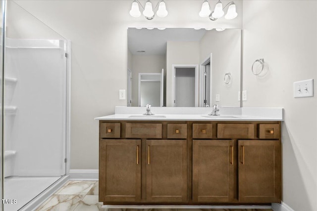 5486 Jaeger Dr Lot # 37, Graham, NC 27253 - full bath with double vanity, a stall shower, and marble finish flooring