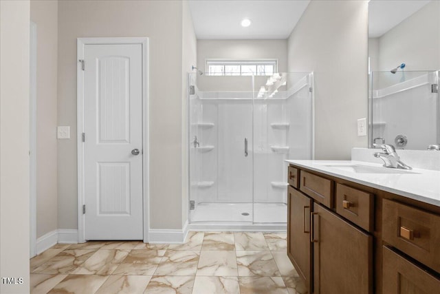 5486 Jaeger Dr Lot # 37, Graham, NC 27253 - full bathroom featuring a shower stall, marble finish flooring, and vanity