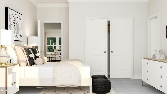 884 Cassa Clubhouse Way, Knightdale, NC 27545 - bedroom with ornamental molding, a closet, and carpet floors