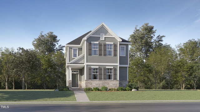 884 Cassa Clubhouse Way, Knightdale, NC 27545 - craftsman-style house with stone siding, a front yard, and board and batten siding