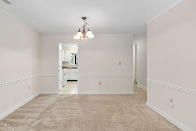 15 Willow Bridge Dr, Durham, NC 27707 - spare room with light carpet, a chandelier, and ornamental molding