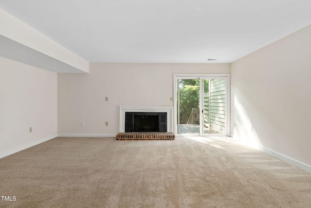 15 Willow Bridge Dr, Durham, NC 27707 - unfurnished living room with carpet and a brick fireplace