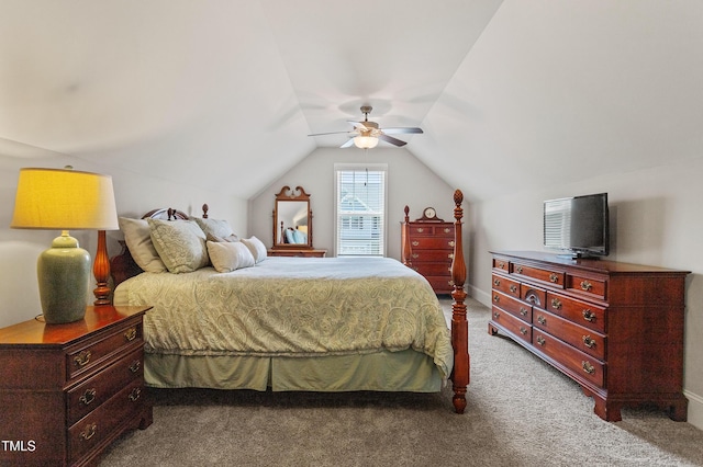 630 Heartland Flyer Dr, Knightdale, NC 27545 - bedroom with carpet floors, vaulted ceiling, and ceiling fan