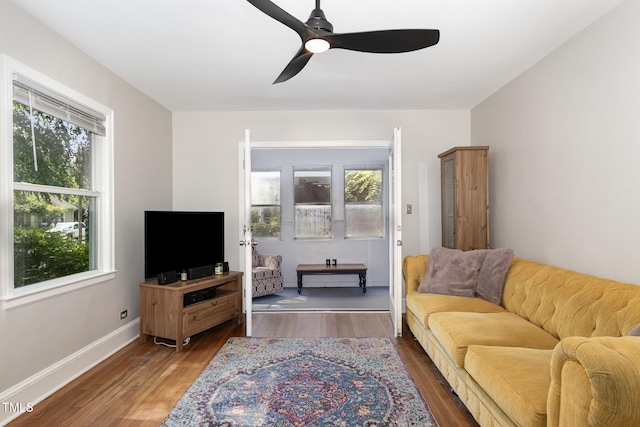 1701 Ruffin St, Durham, NC 27701 - living room featuring plenty of natural light, wood finished floors, and a ceiling fan