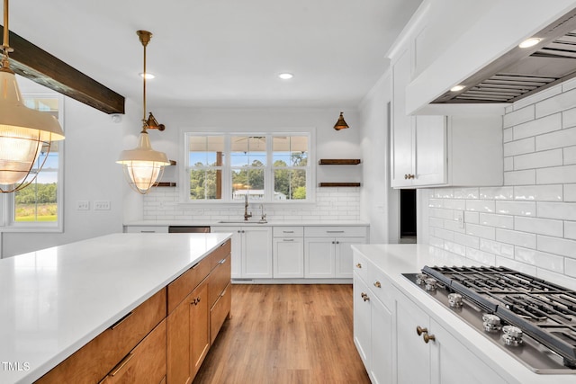 6928 Will Let Ln, Wake Forest, NC 27587 - kitchen featuring exhaust hood, appliances with stainless steel finishes, plenty of natural light, light wood-style flooring, and recessed lighting