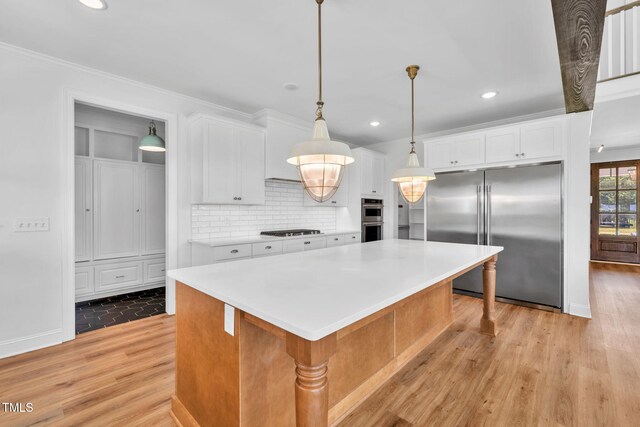 6928 Will Let Ln, Wake Forest, NC 27587 - kitchen featuring appliances with stainless steel finishes, light wood finished floors, light countertops, white cabinetry, and recessed lighting