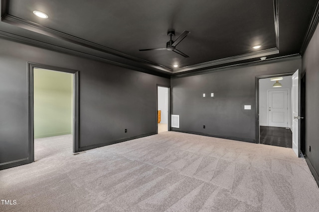 6928 Will Let Ln, Wake Forest, NC 27587 - carpeted spare room with ornamental molding, a raised ceiling, a ceiling fan, and recessed lighting