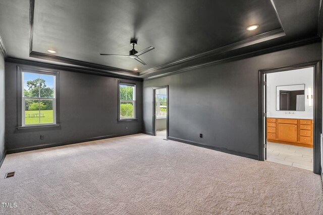 6928 Will Let Ln, Wake Forest, NC 27587 - unfurnished room with a tray ceiling, ornamental molding, a ceiling fan, light carpet, and recessed lighting