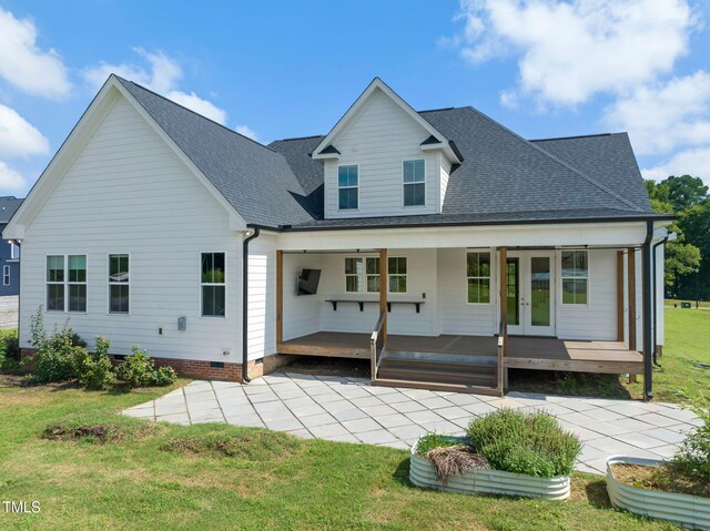 6928 Will Let Ln, Wake Forest, NC 27587 - rear view of property with french doors, a lawn, roof with shingles, and a patio
