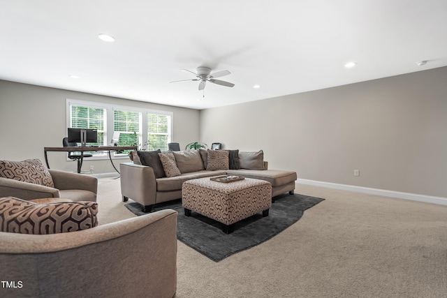 5116 Trembath Ln, Cary, NC 27519 - living area with ceiling fan, recessed lighting, light colored carpet, and a desk