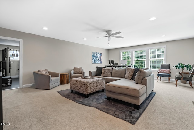 5116 Trembath Ln, Cary, NC 27519 - living area with carpet floors, recessed lighting, and a ceiling fan