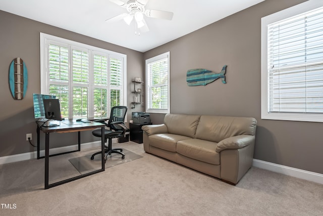 5116 Trembath Ln, Cary, NC 27519 - carpeted office featuring ceiling fan and baseboards