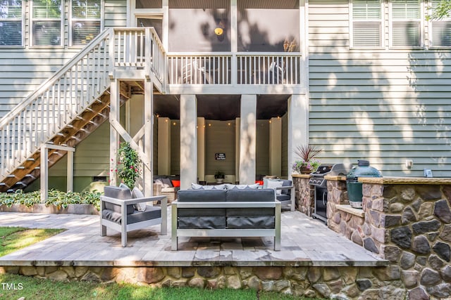 5116 Trembath Ln, Cary, NC 27519 - view of patio / terrace featuring stairs, an outdoor living space, and a grill