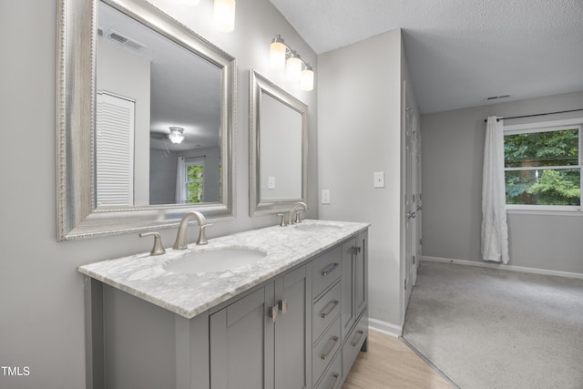 122 Woodbridge Ln, Chapel Hill, NC 27514 - bathroom with double vanity, healthy amount of natural light, and a textured ceiling