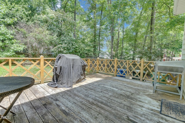 1200 Cambridge Rd NW, Wilson, NC 27896 - wooden deck featuring area for grilling and view of wooded area