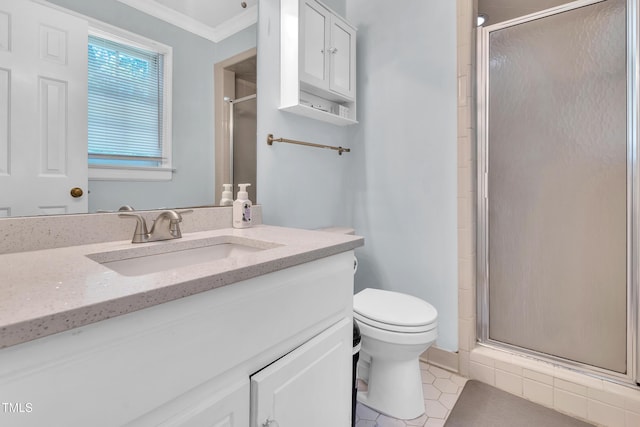 1200 Cambridge Rd NW, Wilson, NC 27896 - bathroom featuring vanity, a shower stall, ornamental molding, and tile patterned floors