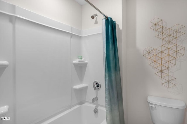 201 Ethel Ln, Angier, NC 27501 - bathroom featuring toilet and shower / bath combo with shower curtain
