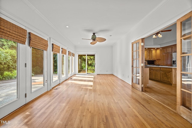 3604 Eden Croft Dr, Raleigh, NC 27612 - unfurnished sunroom with french doors, wood finished floors, and crown molding