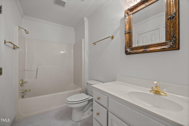 3604 Eden Croft Dr, Raleigh, NC 27612 - bathroom featuring ornamental molding, vanity, bathing tub / shower combination, and tile patterned floors