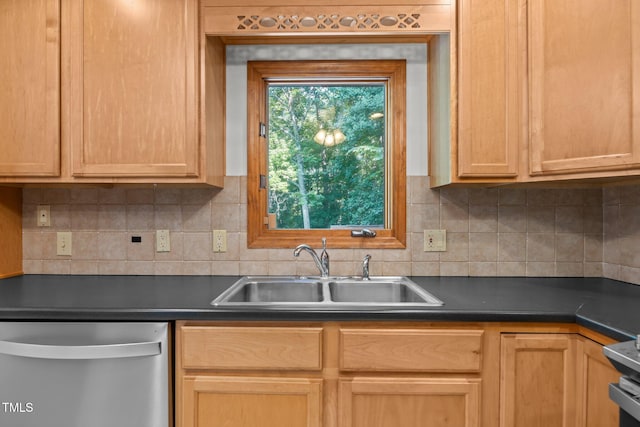 12501 Hardee Rd, Raleigh, NC 27614 - kitchen featuring stainless steel dishwasher, dark countertops, and backsplash