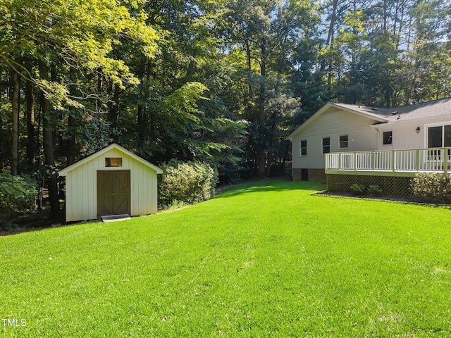 12501 Hardee Rd, Raleigh, NC 27614 - view of green lawn with a shed and a deck