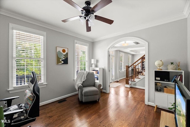102 Barometer Ln, Cary, NC 27513 - home office featuring wood finished floors, crown molding, and ceiling fan