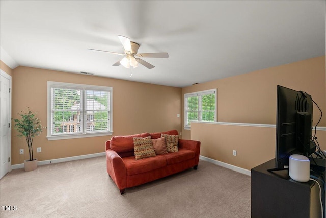 102 Barometer Ln, Cary, NC 27513 - living area featuring plenty of natural light, ceiling fan, and light carpet