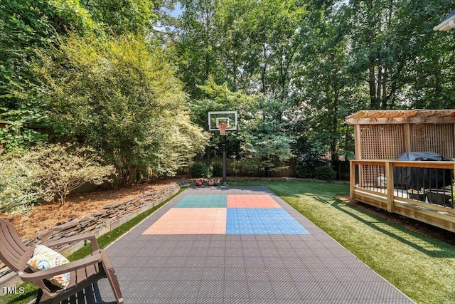 102 Barometer Ln, Cary, NC 27513 - view of patio / terrace with a pergola, a deck, and view of scattered trees