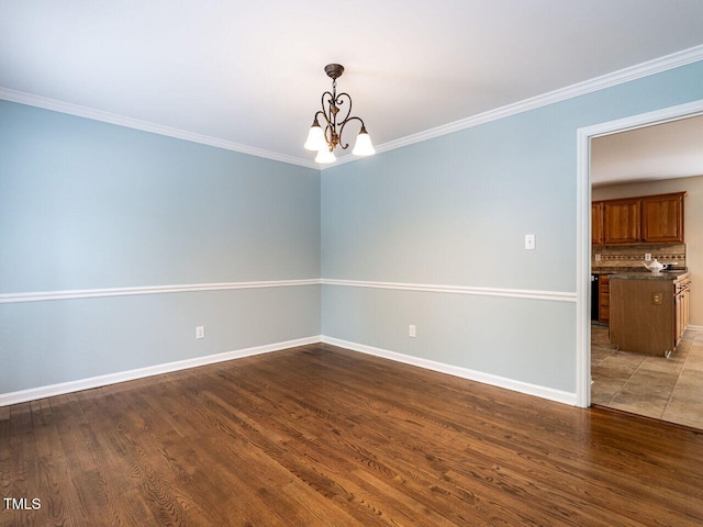 4032 Brook Cross Dr, Apex, NC 27539 - unfurnished room with a chandelier, dark wood-style floors, and crown molding