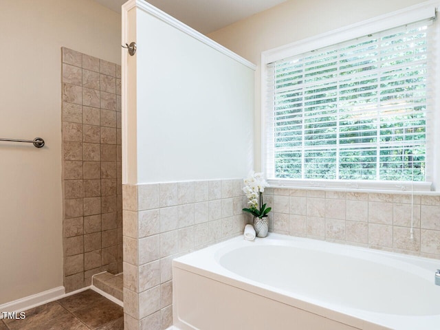 4032 Brook Cross Dr, Apex, NC 27539 - full bathroom featuring a bath, tile patterned flooring, and tiled shower