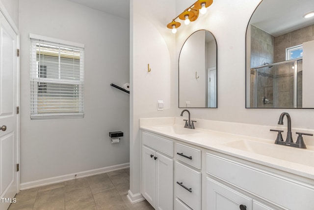 1425 Herb Garden Way, Apex, NC 27502 - full bath featuring double vanity, a stall shower, and tile patterned floors