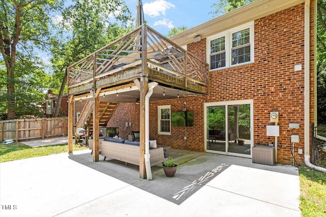 1920 Quail Ridge Rd, Raleigh, NC 27609 - view of patio / terrace featuring an outdoor living space, a wooden deck, and stairway