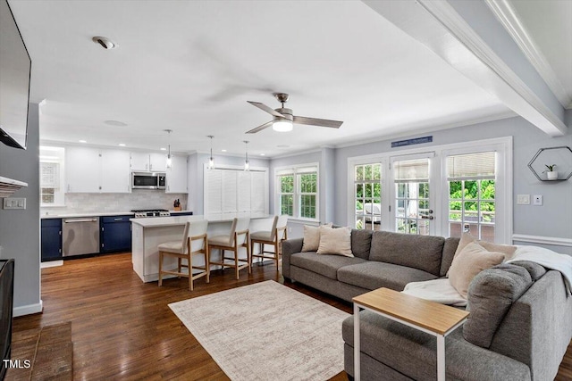 1920 Quail Ridge Rd, Raleigh, NC 27609 - living room featuring ceiling fan, dark wood-type flooring, and recessed lighting