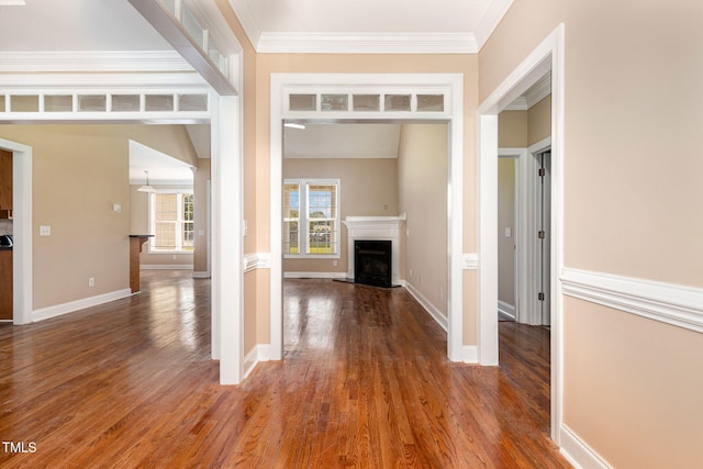 145 Adams Pointe Ct, Angier, NC 27501 - hall featuring wood finished floors and crown molding