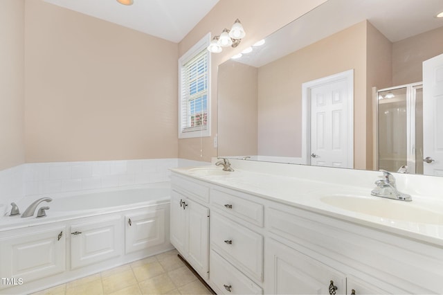 145 Adams Pointe Ct, Angier, NC 27501 - bathroom featuring a shower stall, a bath, and double vanity