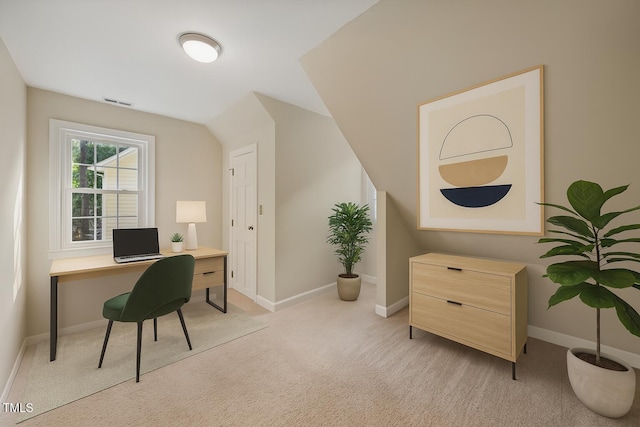 109 Grey Fox Ct, Cary, NC 27511 - office area featuring light colored carpet and vaulted ceiling