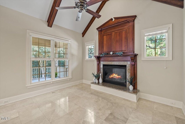 3728 Westbury Lake Dr, Raleigh, NC 27603 - unfurnished living room with a glass covered fireplace, healthy amount of natural light, and ceiling fan