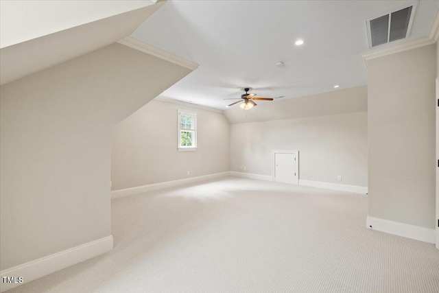 3728 Westbury Lake Dr, Raleigh, NC 27603 - additional living space with a ceiling fan, vaulted ceiling, light colored carpet, and recessed lighting