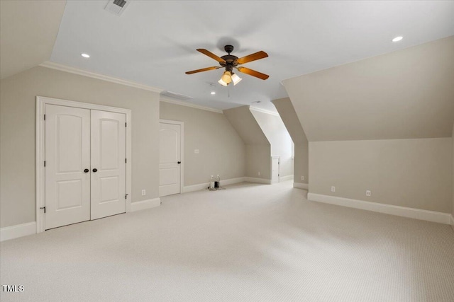 3728 Westbury Lake Dr, Raleigh, NC 27603 - bonus room with lofted ceiling, a ceiling fan, carpet floors, and recessed lighting