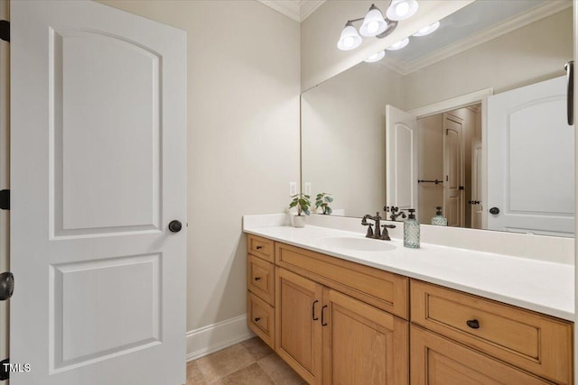 3728 Westbury Lake Dr, Raleigh, NC 27603 - bathroom featuring ornamental molding and vanity