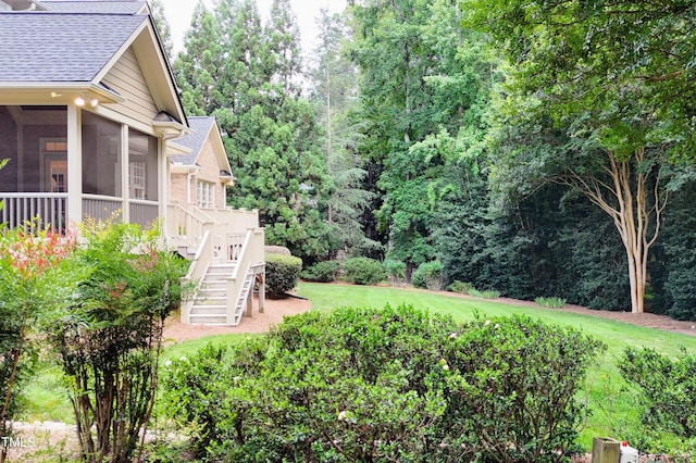3728 Westbury Lake Dr, Raleigh, NC 27603 - view of yard featuring a sunroom and stairway