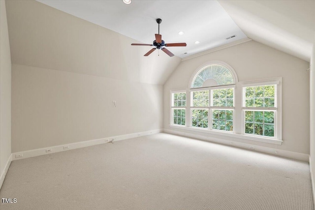 3728 Westbury Lake Dr, Raleigh, NC 27603 - bonus room with vaulted ceiling, carpet flooring, ceiling fan, and recessed lighting