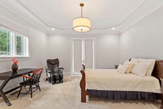 1103 Roosevelt Dr, Chapel Hill, NC 27514 - carpeted bedroom featuring a raised ceiling and ornamental molding
